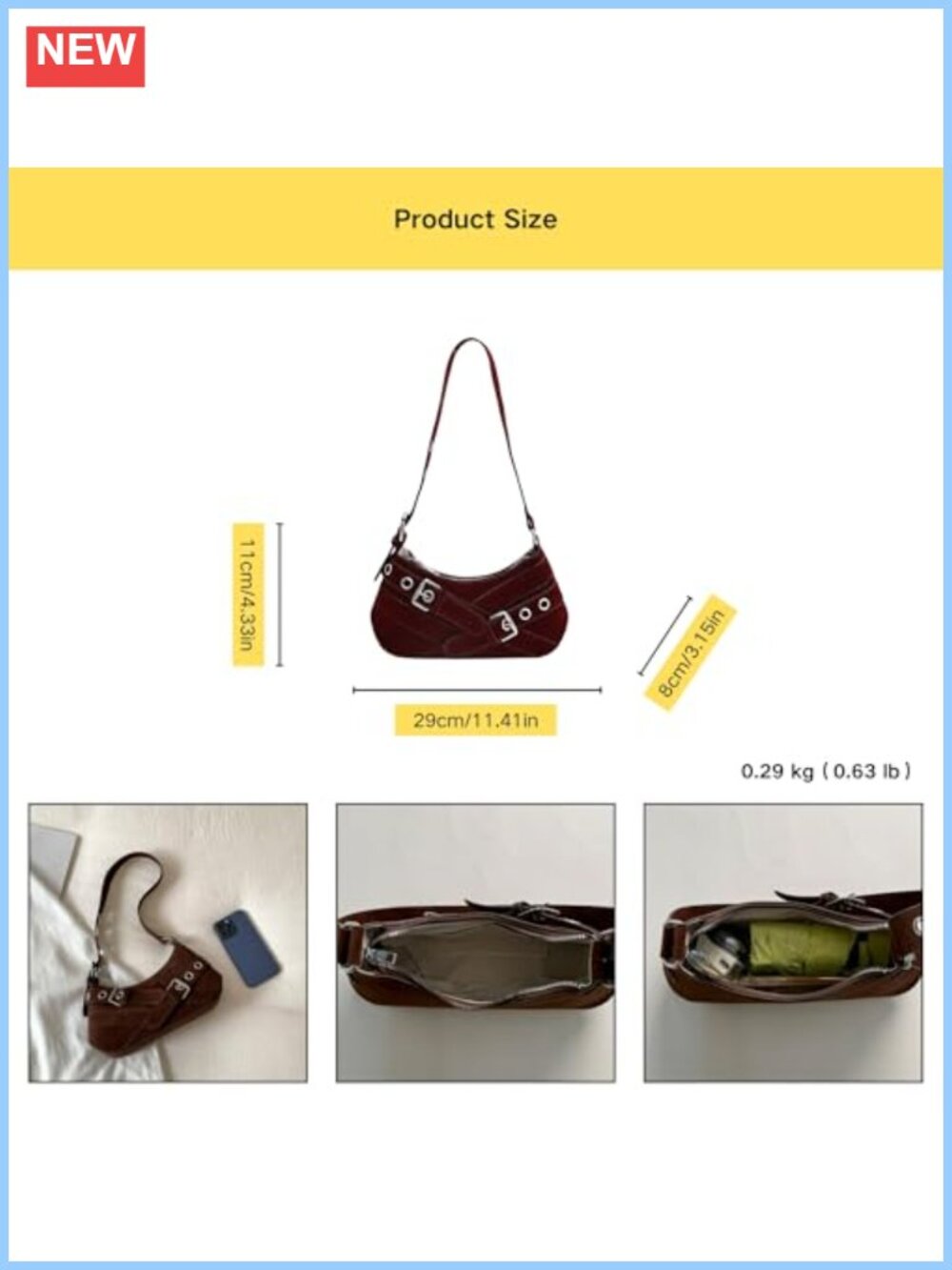 Faux Suede Hobo Bag with Buckle Y2K Crescent Crossbody Women's Purse - Picture 2 of 6